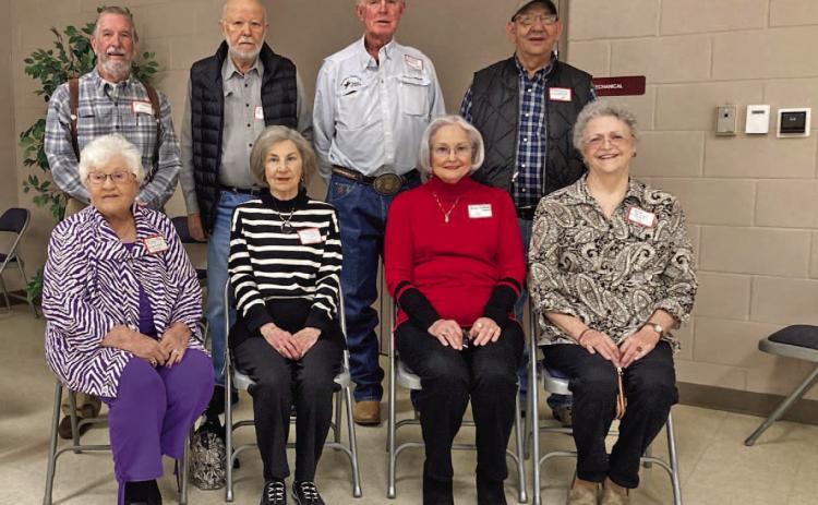Those attending the reunion were (front row, left to right) Rita Norwood Duren, Carol Ann Goggans Johnson, Linda Mitchell Jones, JoNell Ammon Chastain; (back row) Kenneth Clements, Jerry Post, Thomas Mitchell, Rayburn Langford and (inset) Margaret Ann Barker Benefield. Those unable to attend were Curtis Kea, Wayne Cates and Nancy May Sisk.