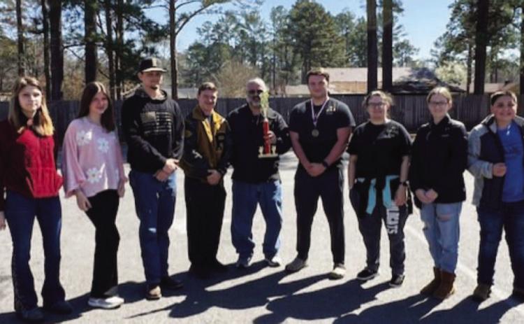 RHS QUIZ BOWL WINS REGIONAL - The Rison High School quiz bowl team placed first in regionals Saturday, March 2 in Parker's Chapel. They will advance to the state tournament next month. Dylan Dedman was the high points player for the tournament. Pictured left to right: Alyssa Tinkey, Caroline Morrison, Matthew Howard, Aaron Tilley, Kelly Holt (coach), Dylan Dedman, Addison White, Millie Montgomery, Harper Robinson (scorekeeper).
