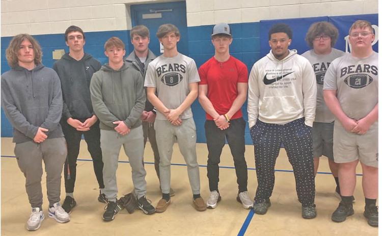 BEARS SECOND AT REGIONAL MEET - The Woodlawn Bears finished tied for second in the team standings at the Arkansas High School Powerlifting Association (AHSPA) regional meeting held this past Saturday at Monticello High School. Pictured are (left to right) Ethan White, Michael Wright, Aden Moore, Cole McDaniel, Ethan Adair, Jude Rauls, Ryan Rawls, Kameron Manes and Owen Brown.