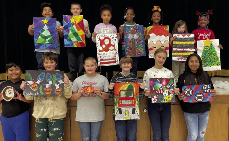 RISON ELEMENTARY ARTISTS OF THE MONTH - Rison Elementary Artists for the Month of December 2023: Top row, left to right: Jase Marshall, Jason Stephenson, Jakerria Cranford, Kently Newsom, Denaysia McCloud, Aria Brown, Ja'Elle Caldwell; bottom row, left to right: George Lodua, Bradley Severns, Isabella Clark, Layton Baldwin, Ana Taylor, Ashley Salvador. Not pictured: Gwen Williams.