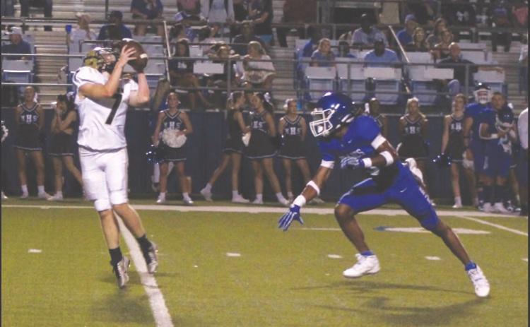 BUTLER FINDS ENDZONE - Rison’s Bishop Butler gets behind the coverage and hauls in a 46-yard touchdown pass from Kyson Walker to cap the Wildcats’ opening drive with a score against the Class 4A Monticello Billies Tuesday night at Hyatt Field in Monticello.