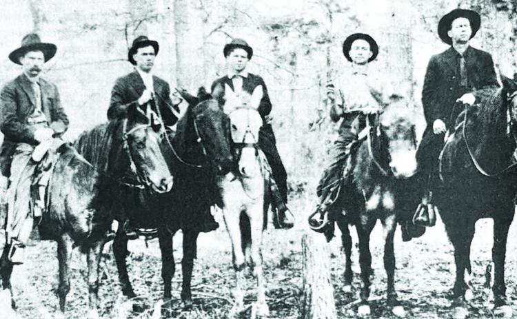 GLIMPSES FROM THE PAST - This week's glimpse from the past t akes us back to the early days of Cleveland County, as a photographer snapped a picture of these five Kingsland area men out for a ride. They are identified as Thornton Cearley, Ed Cearley, Bill Burford, Cleve Wilson and T. Burford. For questions or comments, contact Stan Sadler at sadler.stan@yahoo.com